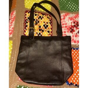 Vintage ILI New York Dark Brown Large Leather Tote Shoulder Bag Brass Buckle NOS